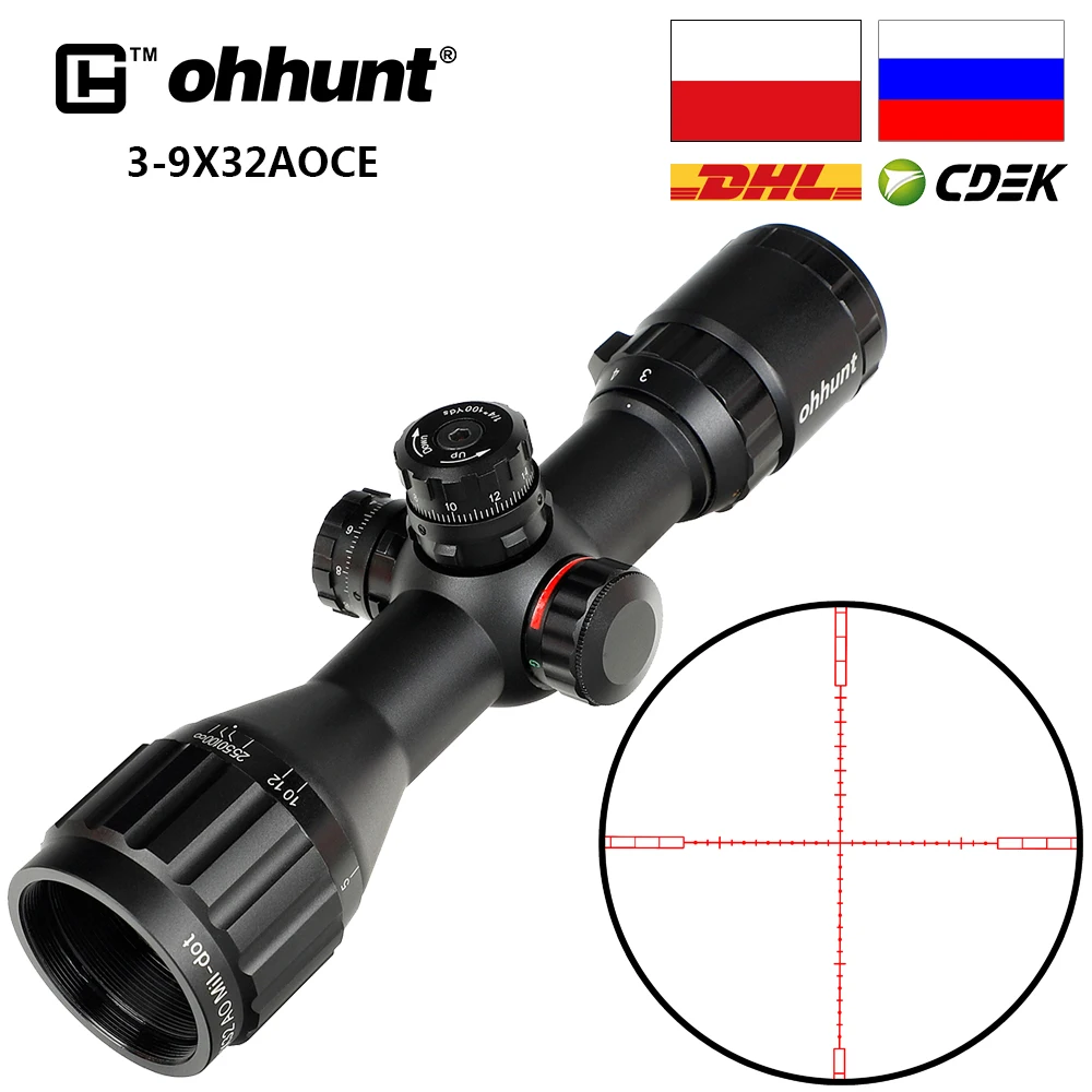 Ohhunt 3 9x32 AO компактная охотничья оптика 1/2 половина Mil точка сетка оптические