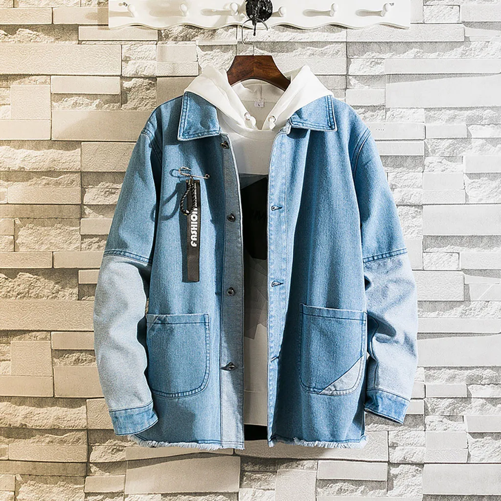 

JAYCOSIN Denim jacket Men hip hop Men's Autumn Casual Bomber Jacket Trend Stitching Cardigan Retro Coat Jacket Tops Streetwear