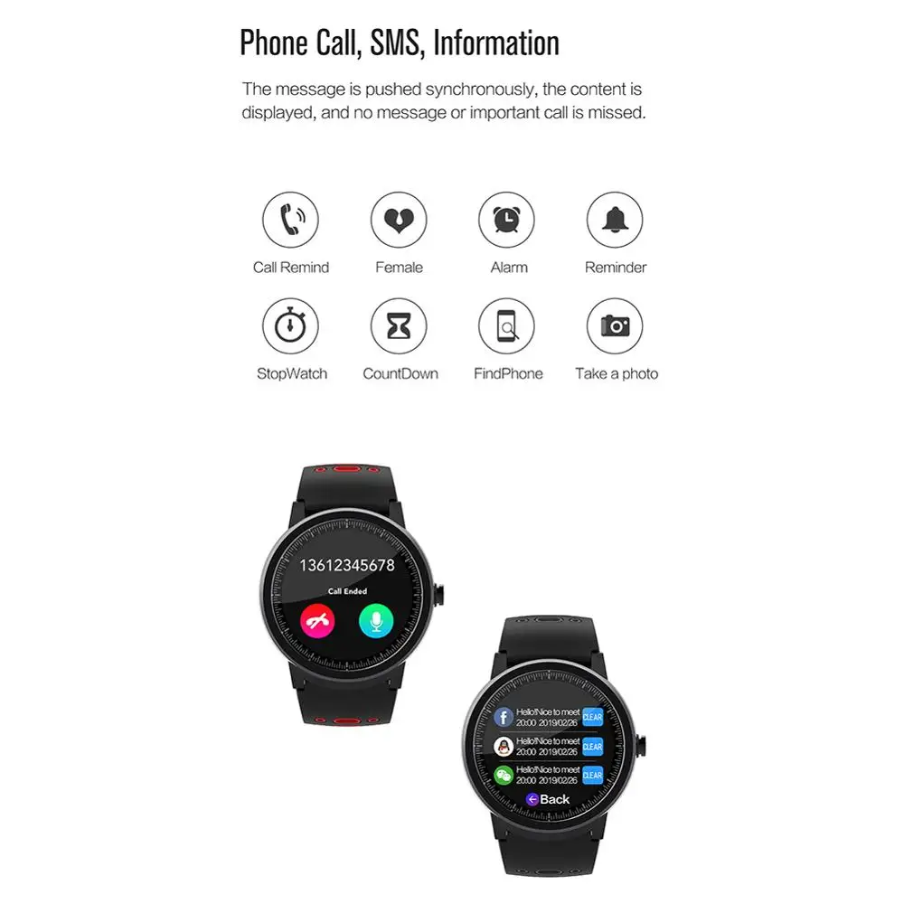 

Smart Watch Bluetooth 4.0 1.3" Touch Screen IP67 Music Control Health Tracker Message Reminder Smart Wristwatch