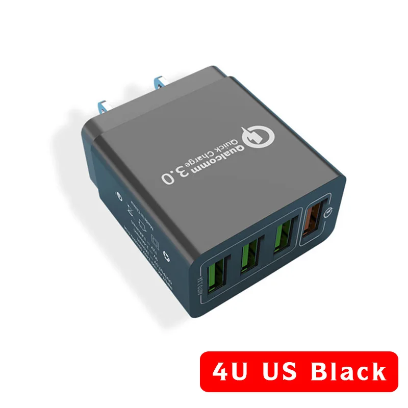 US 4USB Black 30 Вт Быстрая зарядка 3,0 USB зарядное устройство QC3.0 QC 4,0 Быстрая зарядка мультирозеточный мобильный телефон зарядное устройство для iPhone samsung Xiaomi huawei - Тип штекера: US 4USB Black