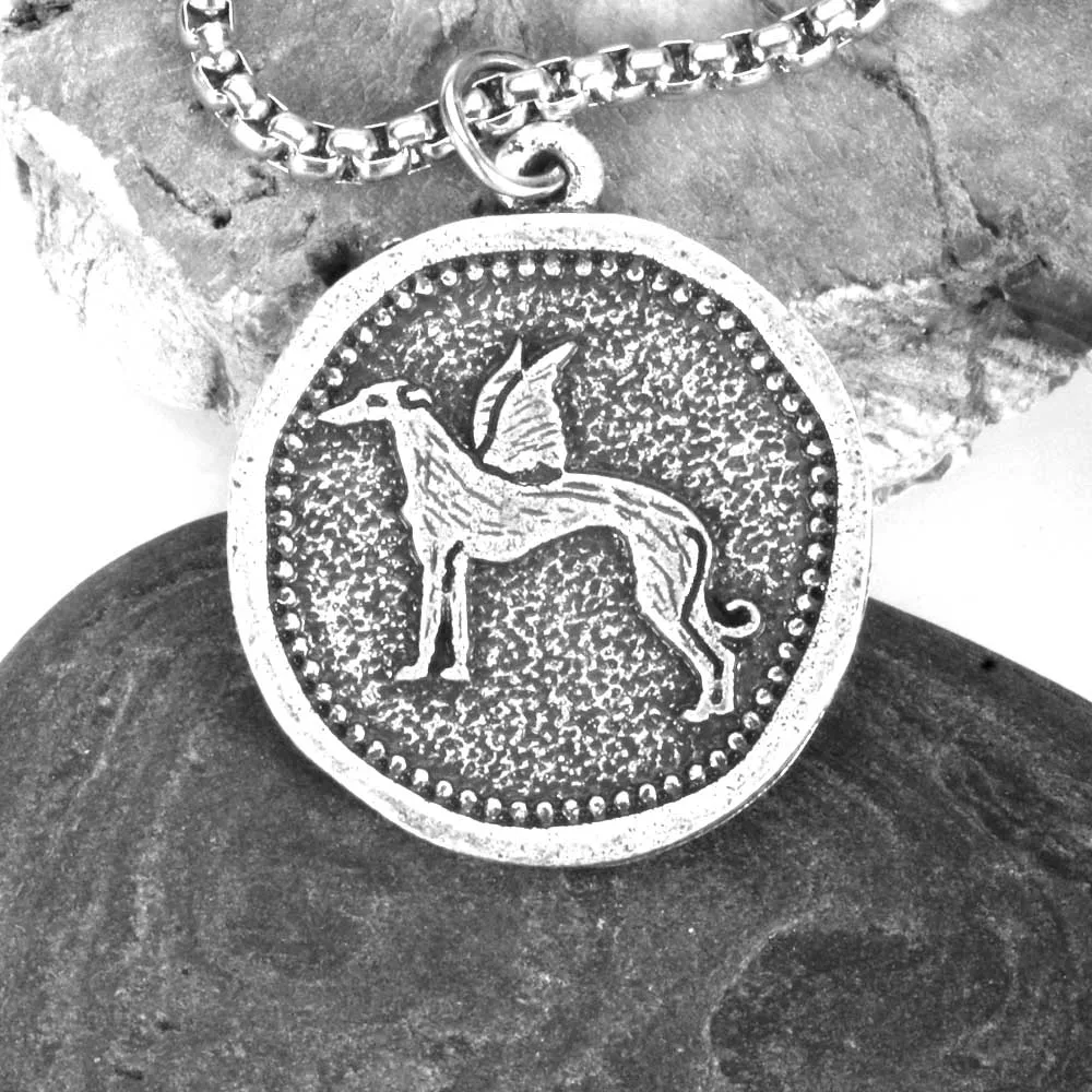 

Greyhound Necklace Dog Coin Medallion Pendant Whippet Rescue Jewelry Grey Hound Chain Jewelry