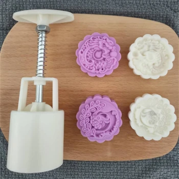 

3D Dragon Phoenix Moon Cake Molds 50g Plastic Mooncake Moulds Set Hand Press Cookie Form DIY Baking Pastry Tools 2 White Stamps