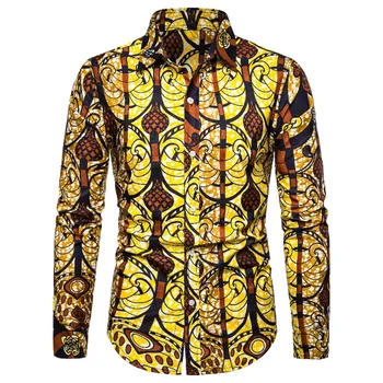 

African Ethnic Print Shirt Men 2019 Fashion Slim Fit Long Sleeve Mens Dress Shirts Business Casual Shirt Camisa Social Masculina