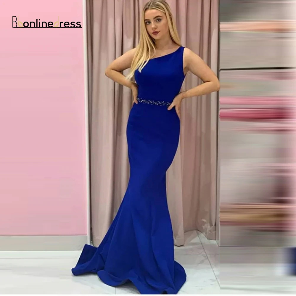Vestido de festa, синие вечерние платья русалки, атласное длинное вечернее платье на одно плечо, длина до пола, вечерние платья, robe de soiree - Цвет: Same as image