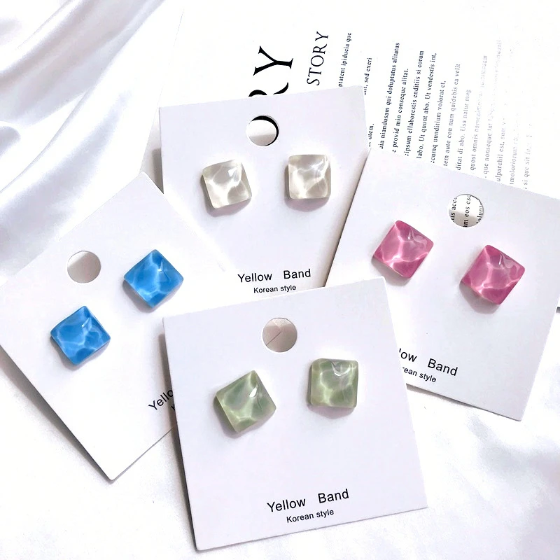 

Trendy Acrylic Square Stud Earrings For Women 2019 Fashion Accessories Water Ripple Earring Female Gift Boucle D'oreille Femme