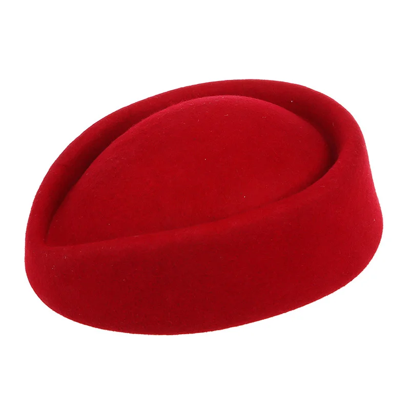 

New Elegant Wool Felt Pillbox Stewardess Air Hostesses Beret Hat Party Base Cap