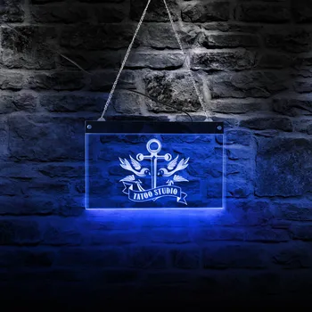 

Tattoo Studio LED Open Light Up Sign for Business Displays Anchor and Bird Naval Ship Rectangle Acrylic Light Board Wall Decor