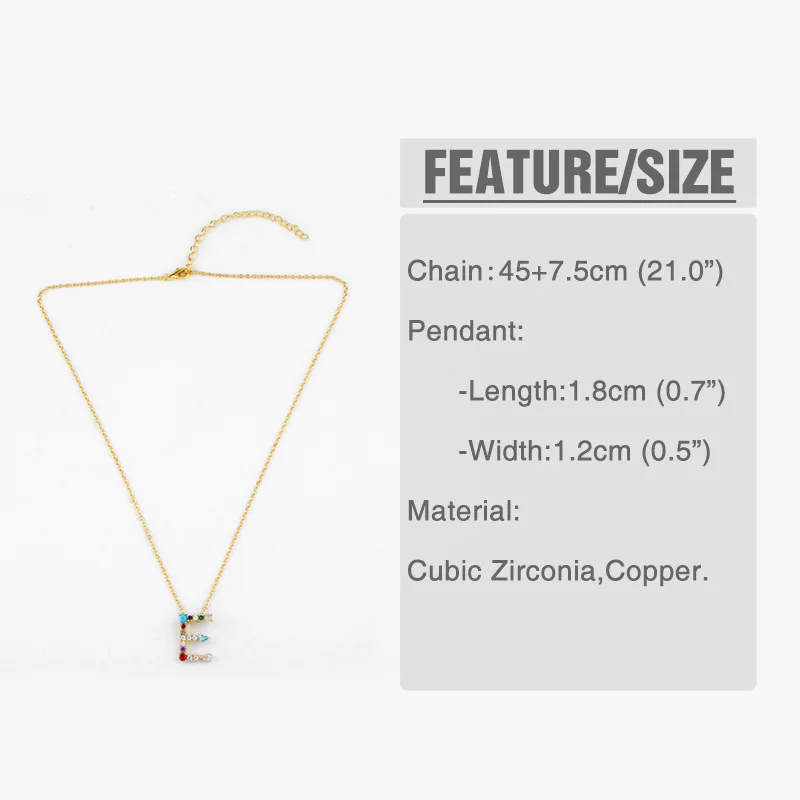 1 шт. модный золотого цвета Micro Pave Rainbow CZ кубический цирконий A-Z инициалы буквенные ожерелья с подвесками для женщин ювелирные изделия