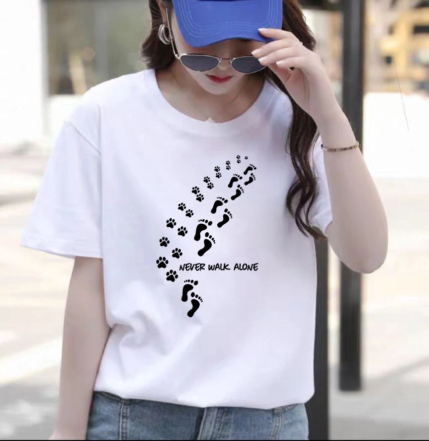 

Never Walk Alone Alphabet Print Lovers Casual T-shirt Valentine's Day T-shirt Men's and Women's Cotton Short Sleeve Harajuku Top