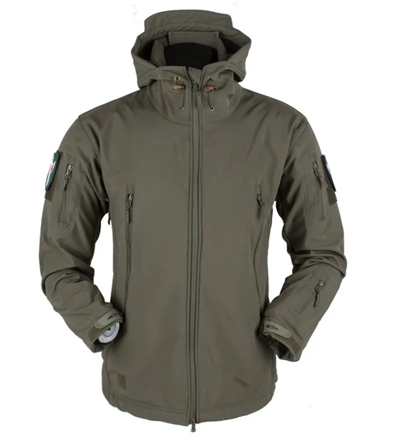 Army Green Зимняя куртка из кожи акулы, мягкая оболочка, Тактическая Военная куртка, Мужская водонепроницаемая флисовая куртка, армейская камуфляжная ветровка, куртка, одежда для охоты - Цвет: Army Green