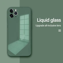 Proteção quadrada original silicone líquido temperado caso de vidro para iphone 11 12 mini pro max xs xr x 7 8 plus se telefone coque