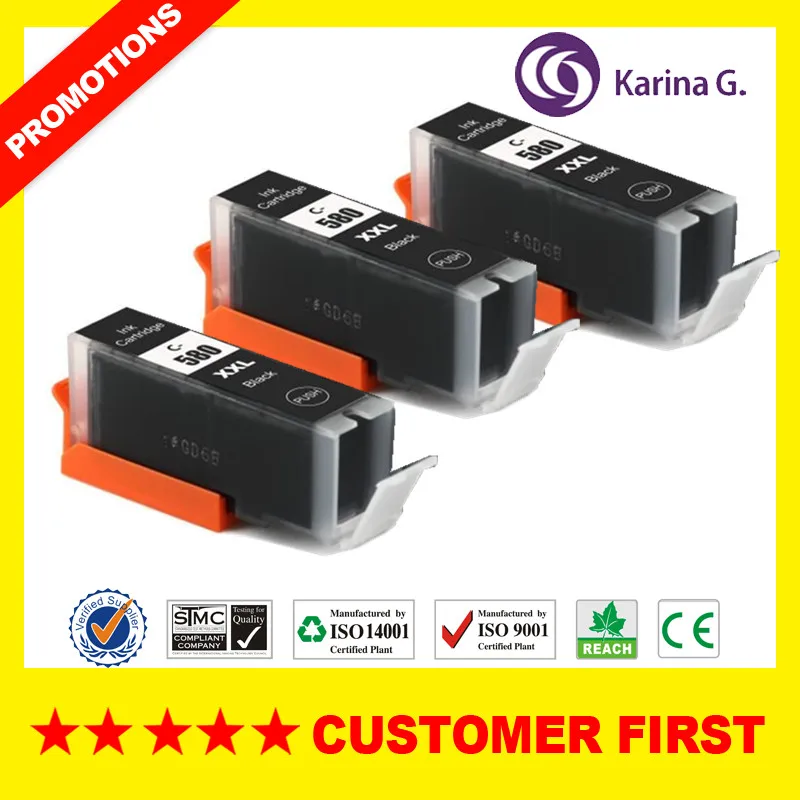Совместим с Canon PGI-580 CLI-581 PGI580 CLI581 чернильных картриджей для Canon PIXMA TR7550 TR8550 TS6150 TS6151 TS8150 - Цвет: 3PCS PGI580 BK