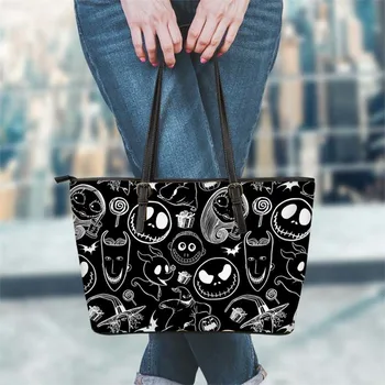 

FORUDESIGNS Hot Style Women Luxury Handbag Nightmare Before Christmas Print Lady Leather Totes Bag Fashion Shoulder Sac Gifts
