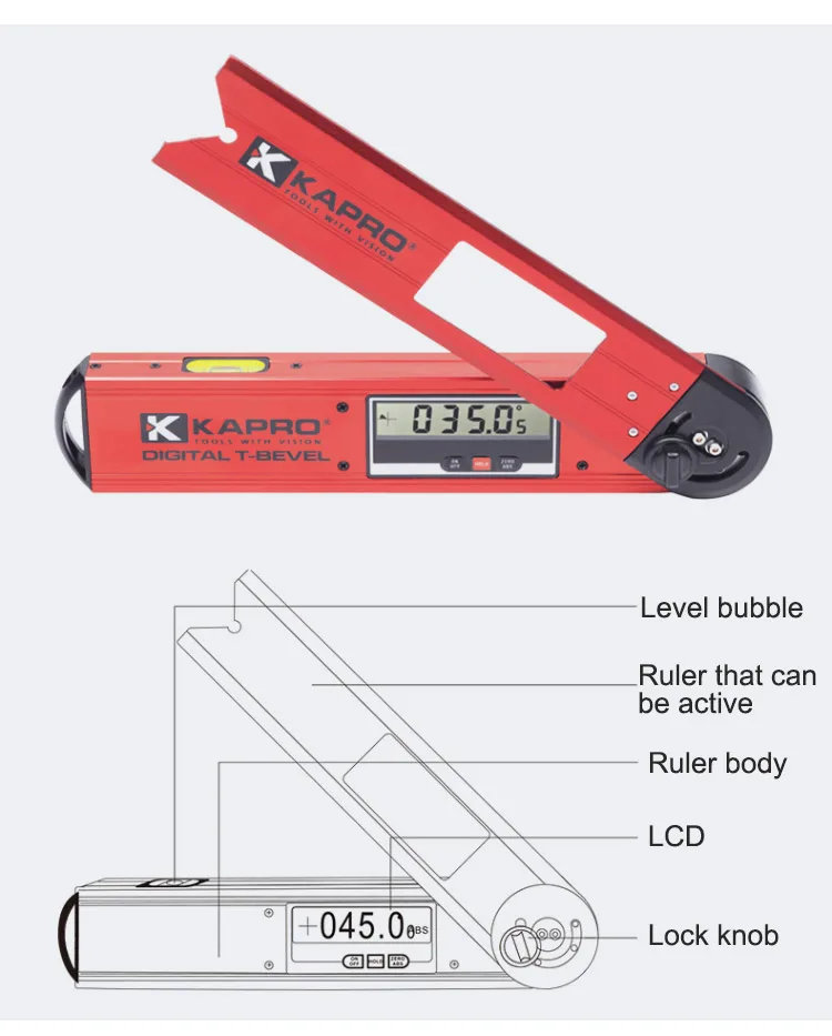 KAPRO Digital Meter Angle Inclinometer With Bubble Spirit Level Electronic Level Goniometer Wood Working Angle Measuring Tools (8)