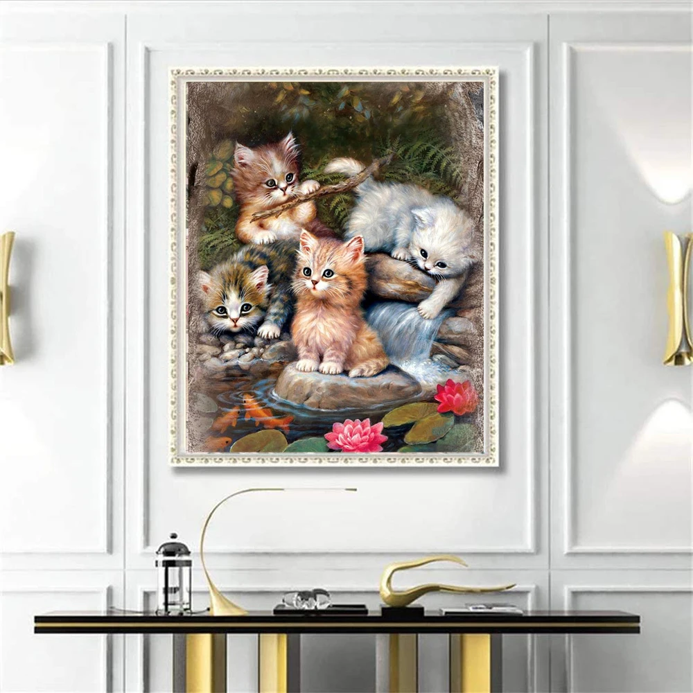 Cross Stitch Kit Animal Cat DIY Embroidery 11CT Cross Stitch Kits Craft Needlework Set Printed Canvas Cotton Thread Home Decoration