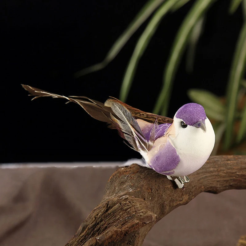 6pcs/Set Fake Feather Birds Colorful Garden Tree Decor Foam Perched Woodland Birds Outdoor Art Decor Adornment Small Figurines