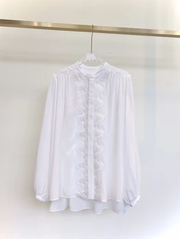 

2019 New Ladies Fashion Long Sleeve Sexy Silk Embroidered Shirt 1223