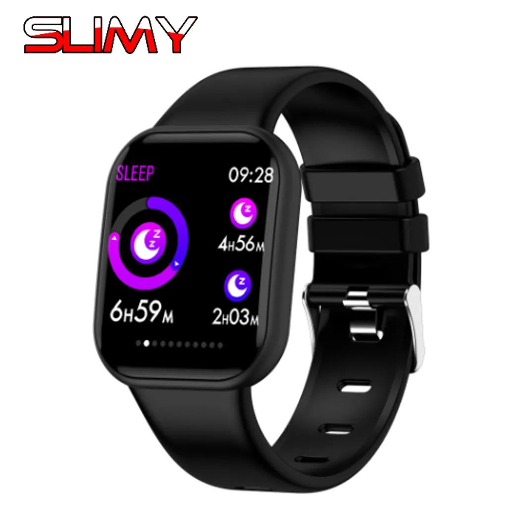 Black Silicone Смарт-часы Slimy IP67 водонепроницаемый монитор сердечного ритма кровяное давление для женщин и мужчин Smartwatch полный сенсорный экран для Iphone huawei - Цвет: Black Silicone