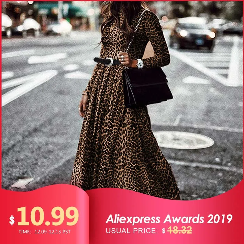 Tanie Damska sukienka moda damska Retro wzór w cętki sukienki 2019 Celmia wokół szyi z długim rękawem w stylu casual, plisowana Maxi Vestidos S 5XL