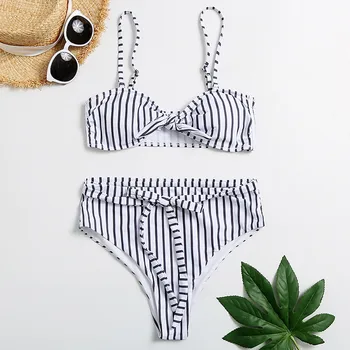 

#Z25 Summer Women's Bikini Set Push Up Split Swimsuit Fashion Swimwear Beachwear Bikinis Striped Bow Knot Bathing Suit Bikinis