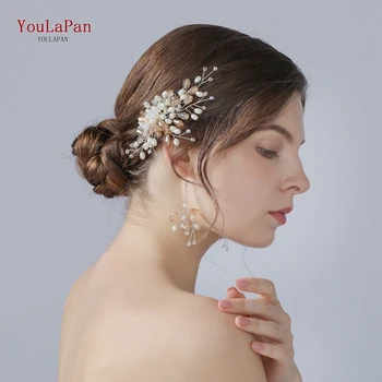 

YouLaPan Bridal Clips for Hair Piece Wedding Crystal Tiara Bride Accessories Gold Hair Comb Gold Wedding Hair Comb HP177