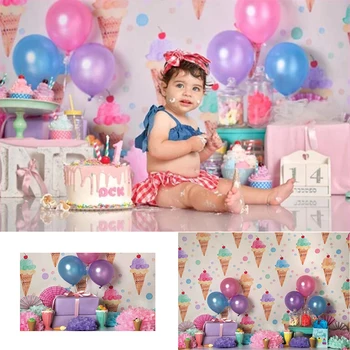 

Vinyl Photography Background Cherry Ice Cream Gifts Candy Cake Balloon Newborn Birthday Party Custom Photo Backgrounds ZR-183