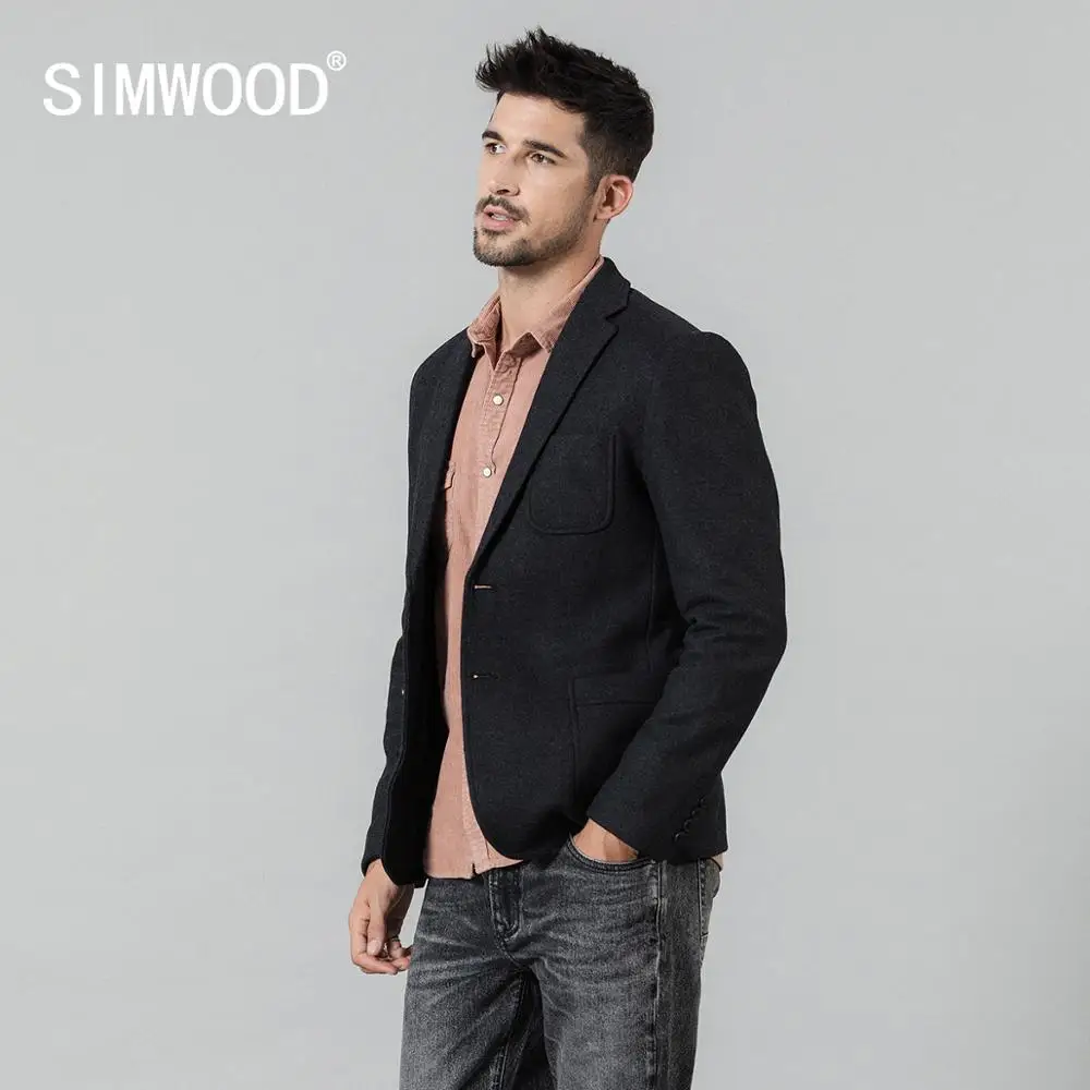 SIMWOOD 2019 осень зима новинка блейзер для мужчин шерсть куртки высокое качество