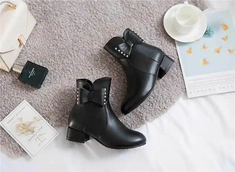Smeeroon/Большие размеры 34-48; модные женские ботинки Ботильоны на молнии на среднем каблуке классические осенне-зимние ботинки Новинка года; женская обувь