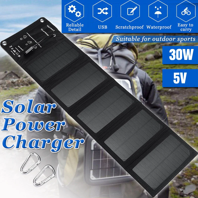 30W Solar Solarmodul Faltbares Solarpanel  USB Ladegerät Handy Camping Ladegerät 