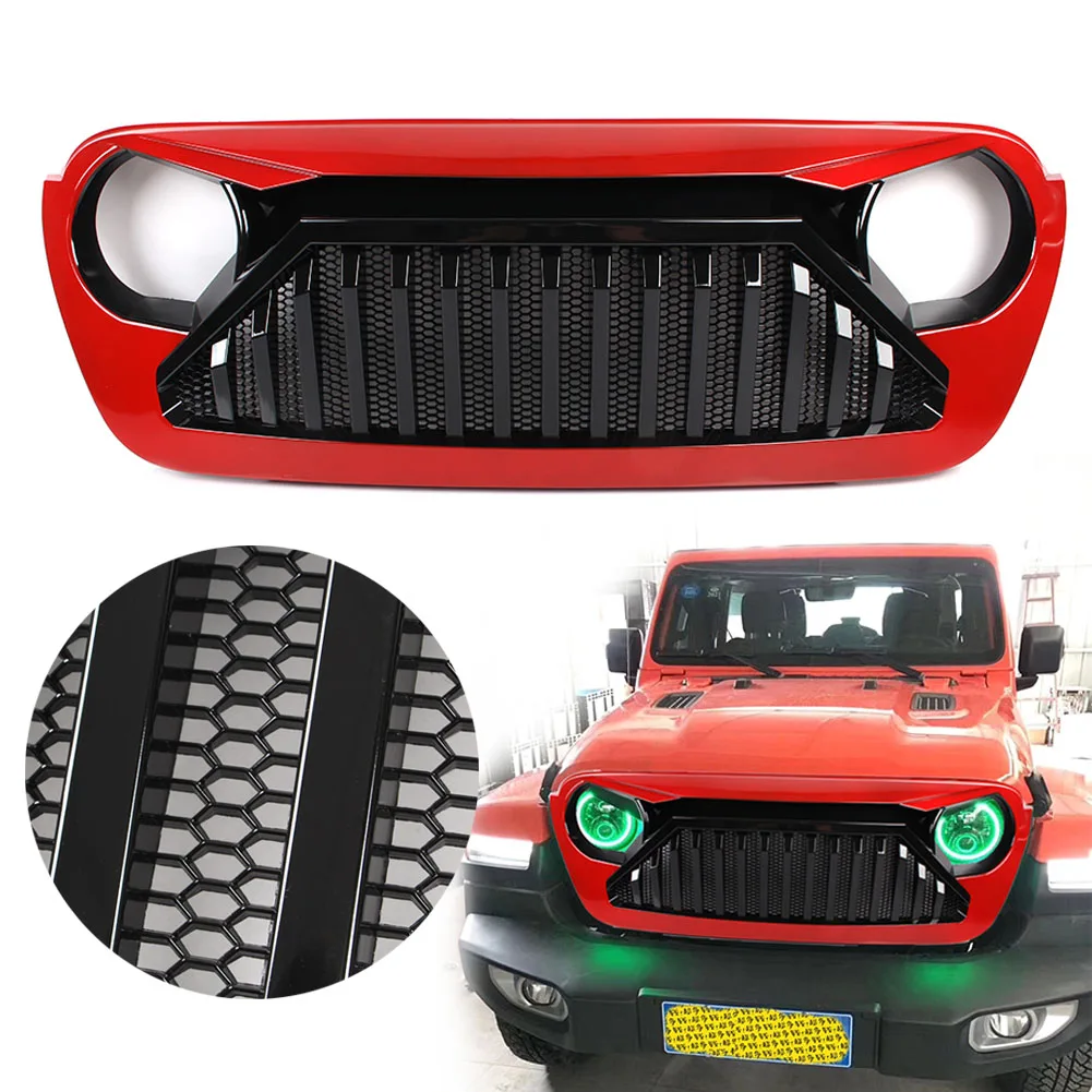 Красная решетка переднего бампера с сетчатыми вставками для Jeep Wrangler JL