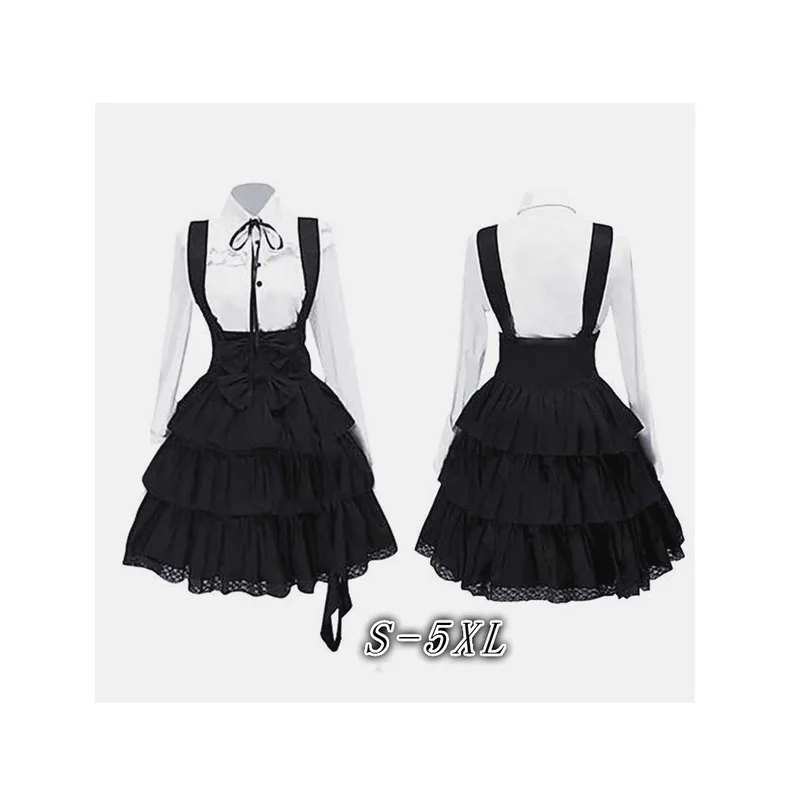 

Women Classic Lolita Dress Vintage Women's Outfits Cosplay Anime Inspired Girls Long Sleeve Black Knee Length Shirt Dress S-5XL