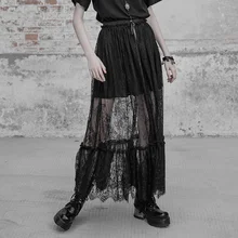 Панк рейв женская готическая молния Кружева Половина юбка Отус лист подол индивидуальность сексуальная сшивание сценическое представление длинная юбка