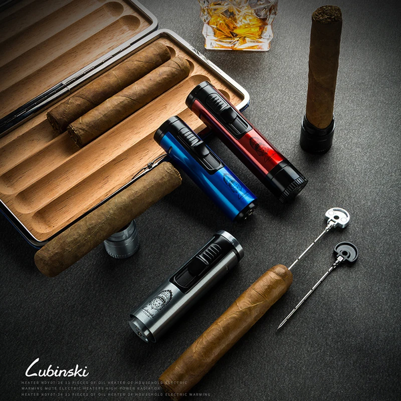 

LUBINSKI High Grade Windproof Torch Jet Flame Lighter Cigar Cigarette Lighters With Cigar Punch & Gift Box For COHIBA