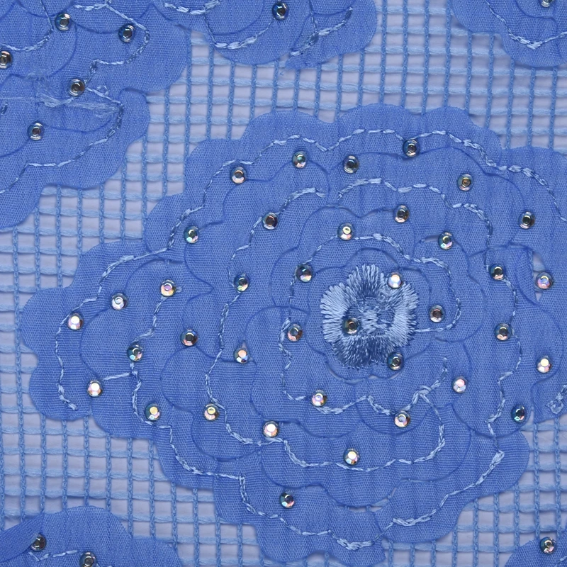 Небесно голубой Африканский хлопок кружево ткань Высокое качество 3d цветок, французское кружево ткань с камнями для нигерийские вечерние платье 1699