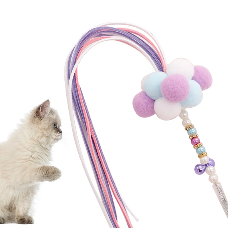 35cm Plush Cat Wand Cat Interactive Toy Colorful Tassel Cat Teaser