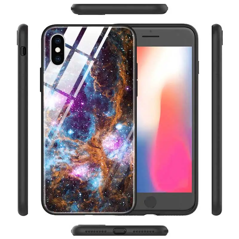 Чехол из закаленного стекла для Apple iPhone 8 7 6 6S Plus, чехол для iPhone 11 11Pro XS MAX XR X, силиконовый край, Звездный градиент пространства