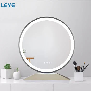 

Large Illuminated Desktop Makeup Mirror with Lights Touch Adjust Brightness Temperature Color LED Backlit Bathroom Mirrors