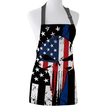 

Punisher Skull Blue Line American Flag Printed Aprons Kitchen Home Canvas Bib Female Adult Kids Cooking Dining