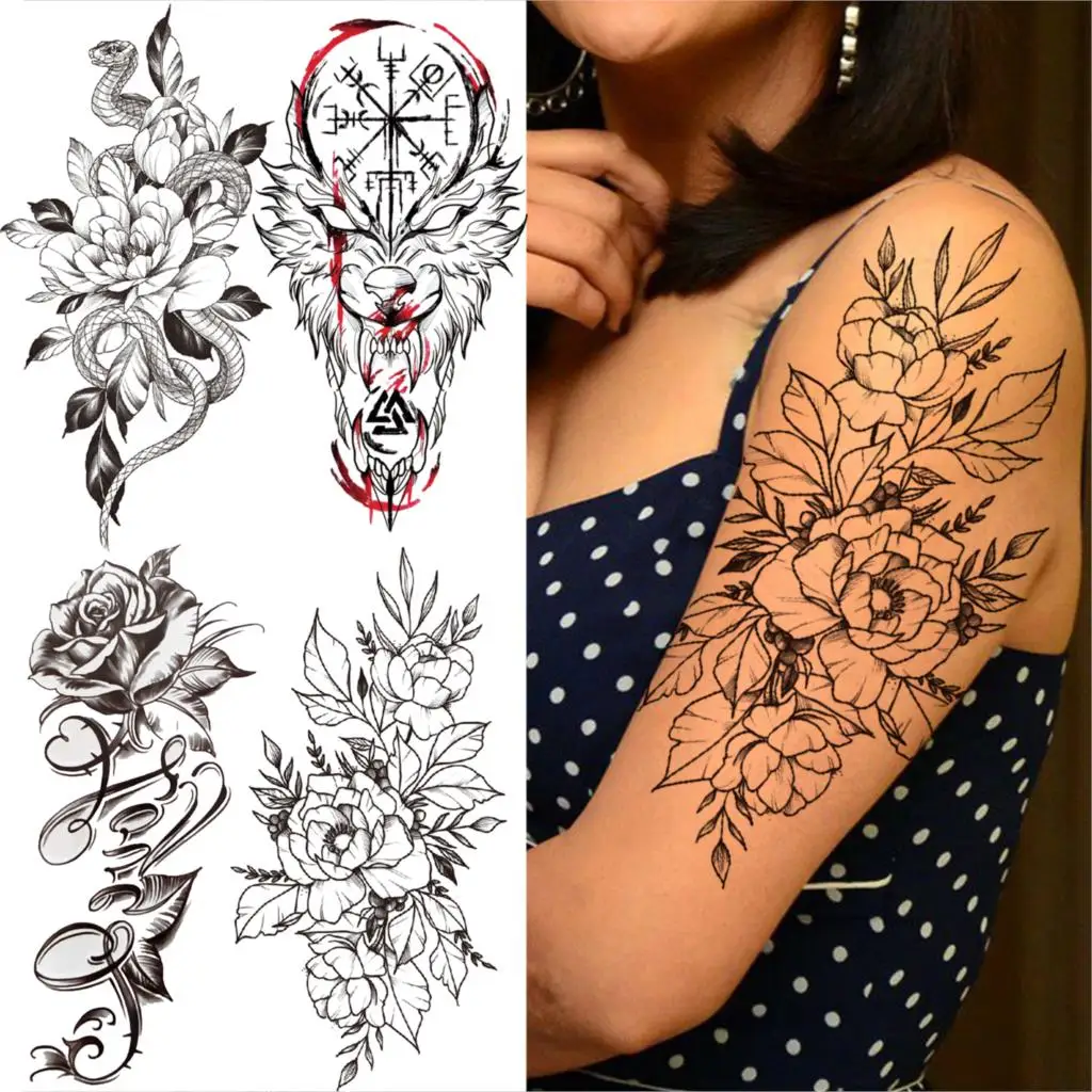 Peony Flower Temporary Tattoos For Women Men Realistic Fake Lion Rose Snake  Tattoo Sticker Sexy Arm Thigh Disposable Tatoos Diy - Temporary Tattoos -  AliExpress