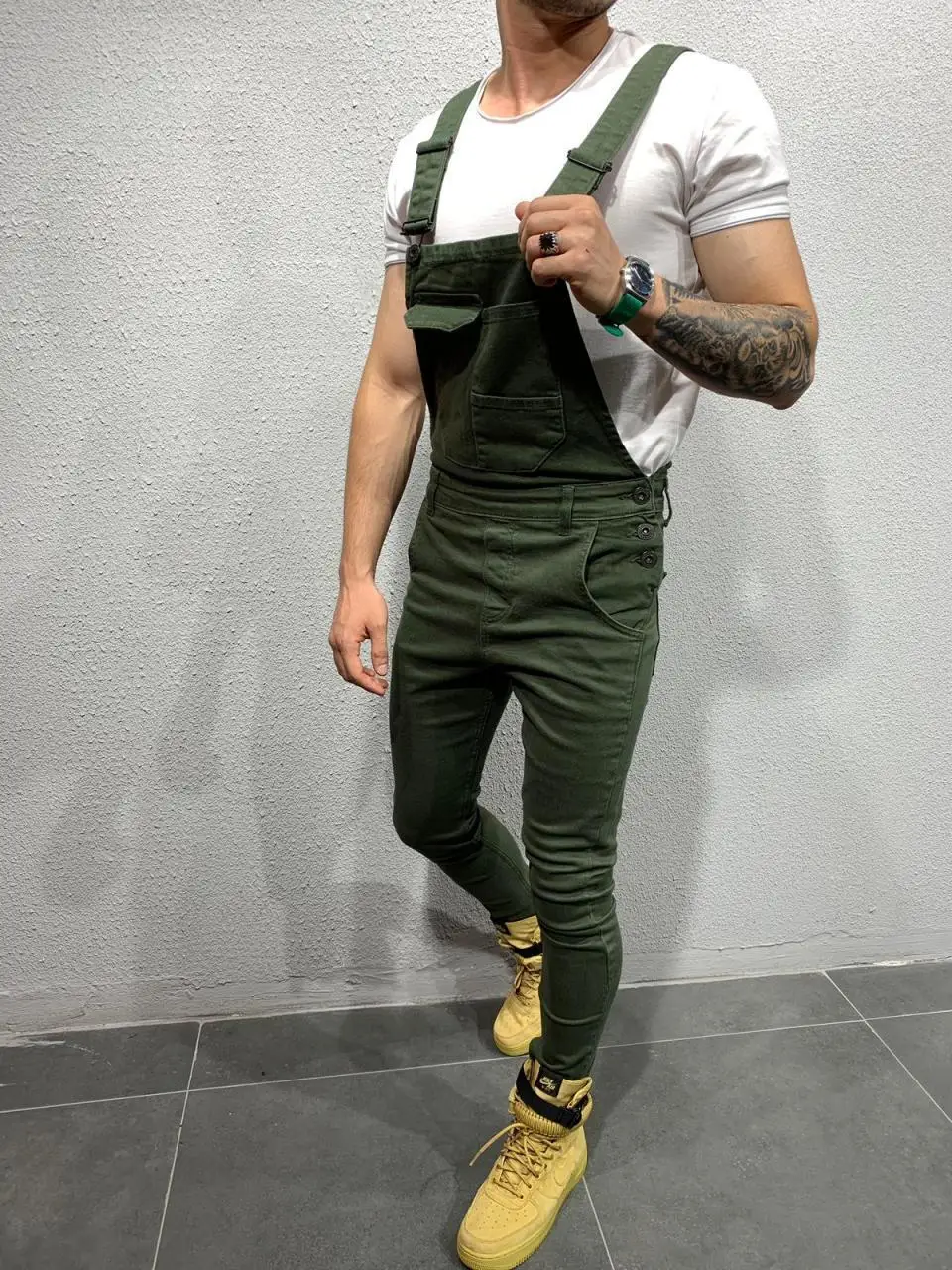 mens stretch jeans 6color Fashion New Men Khaki Red ArmyGreen White Denim Bib Overalls S-XXXL Jumpsuits Hip Hop Jeans Moto Biker Pants Trousers jeans pant