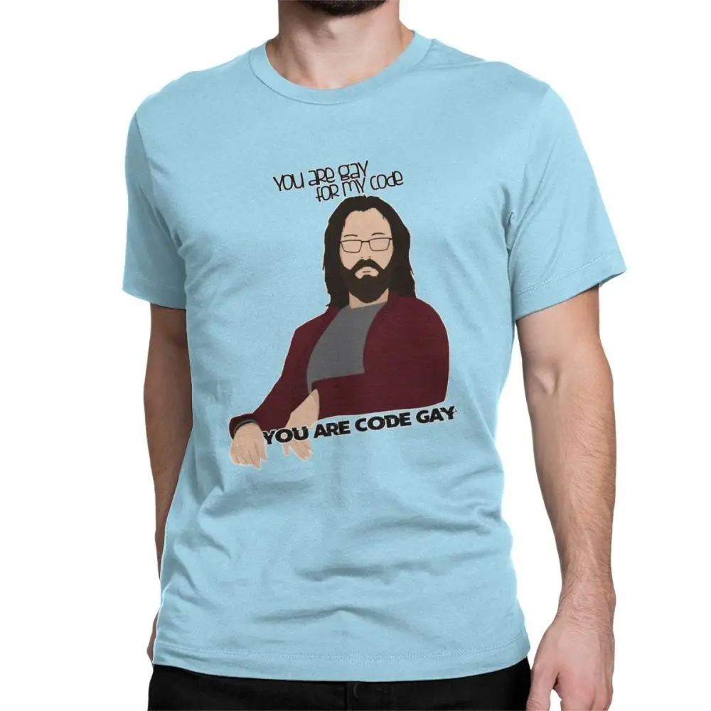 Мужская футболка gilfostyle Tip Silicon Valley, забавная хлопковая футболка с коротким рукавом, Забавные футболки с надписью Aviato Hooli Geek Tv Nerd Richard - Цвет: Небесно-голубой