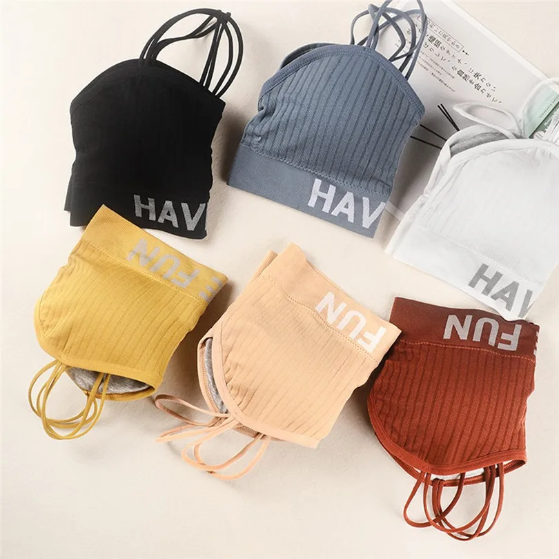 HAVE FUN Letter Print Bras For Women Sling Wrap Top Seamless Sports Bra Push Up Underwear Bralette Encaje Mujer 30DEC2703
