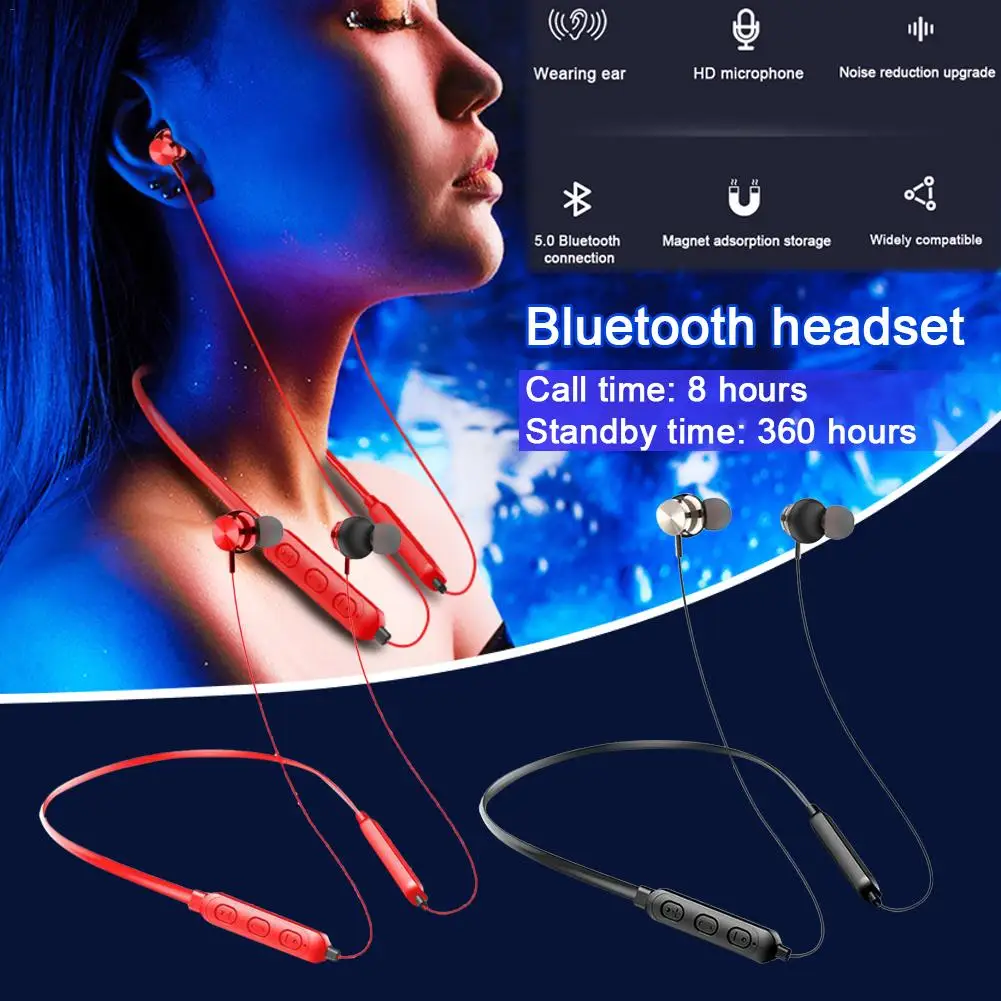 Bluetooth-гарнитура с креплением на шею, Bluetooth 5,0, стерео, висячая шея, беспроводная Спортивная гарнитура с длительным временем ожидания, Спортивная гарнитура, игровая гарнитура