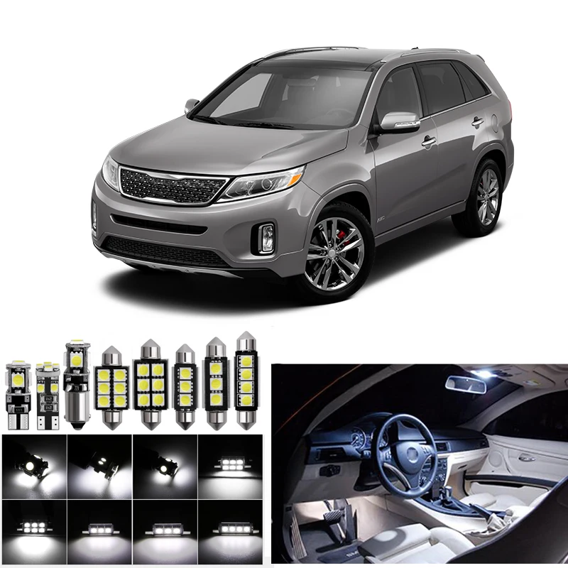 

10pcs/lot 12V No error Car LED Light Interior Kit For Kia Sorento 2014 2015 2016 Map Dome Trunk License Plate Light T10 car led