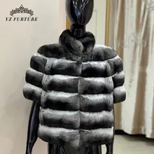 Пальто из меха кролика Рекс, зимняя теплая женская меховая короткая куртка, Шиншилла, пальто из меха кролика, одежда с половинными рукавами, Женское пальто