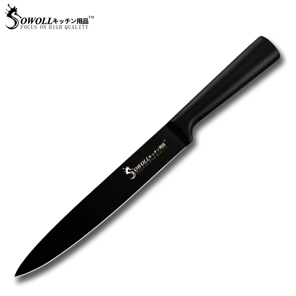H.8 slicing knife Sowoll 8 шт. набор ножей из нержавеющей стали не-ручка Полный Тан шеф-повара для нарезки хлеба сантоку ножи для чистки овощей и фруктов сумки для инструментов - Цвет: H.8 slicing knife