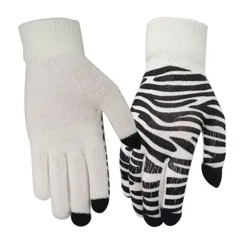 

Women Girl Winter Knitted 3 Touchscreen Finger Stretch Magic Gloves Stretchy Cute Heart Zebra Stripes Print Mittens Wrist Warmer