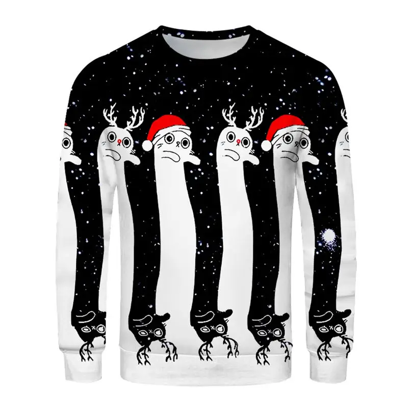 Christmas Couple's 3-D Printed Men and Women Tops Cotton Long-sleeved T Shirt Round Collar Christmas Blouse Casual Tee 4S13 (47)