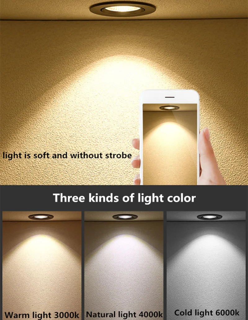 Dimmable LED COB Spotlight Ceiling lamp AC85-265V 5W 7W 9W 12W 15W 18W 20W Aluminum Recessed Downlights Round led Panel Light led ceiling light,ceiling light