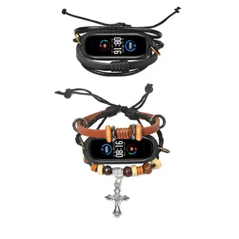 

Bracelet Leather Watch Strap Braided Replacement Vintage Watch Band For Xiao mi Mi Band 3 4 5 Smart Ac